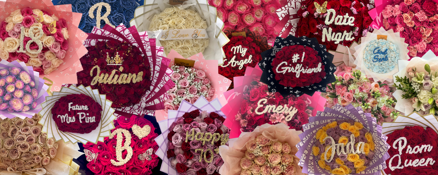 Build Your Own Custom Rose Bouquet banner, multiple round bouquets, Rich Florals Woodbridge NJ