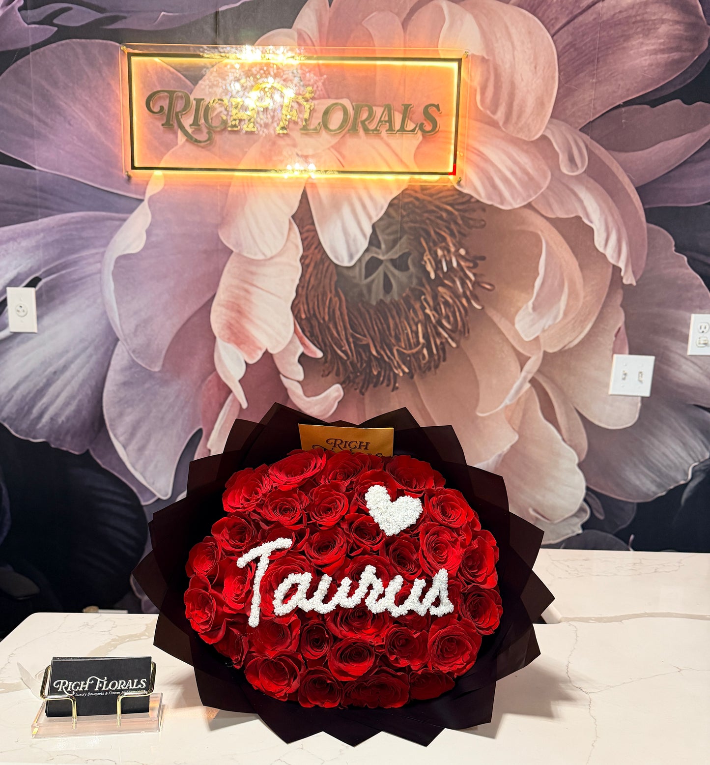 Taurus Zodiac rose bouquet with Taurus-inspired colors and styling by Rich Florals, Woodbridge NJ